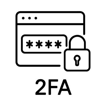 Two-factor authentication, 2FA security icon in black and white