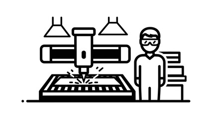 Industrial worker operating advanced laser cutting machine in factory setting.
