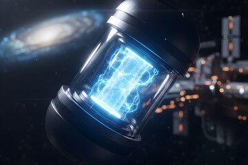 Futuristic Quantum Energy Storage Cell Floating in Deep Space