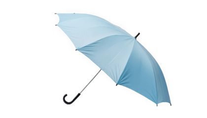 Classic light blue umbrella canopy opened and ready for use showcasing its waterproof fabric and curved handle on transparent background
