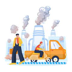 Air Pollution from Vehicle Emissions Vector Illustration
