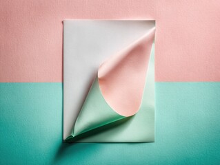 A single sheet of paper with a corner peeled back, revealing pastel colors