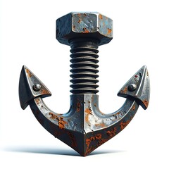 A rusted anchor, rendered as a large bolt with a hexagonal head. Isolated on white