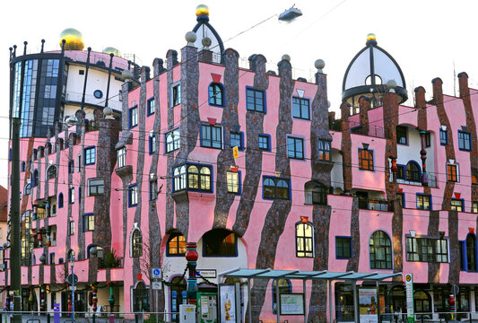 Magdeburg, Saxony, Germany, Europe : The Green Citadel, the last project of  famous Austrian architect Friedensreich Hundertwasser, unique building in his own architectural style realised in 2005