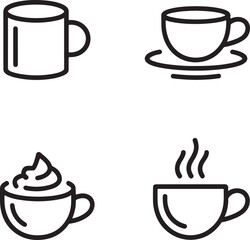 Obraz premium Coffee Cup Icons Plain Mug Saucer Cup Whipped Cream and Steaming Cup vector illustration