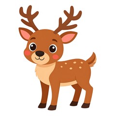 A cartoon fawn with spots, large eyes and antlers, standing on a white background