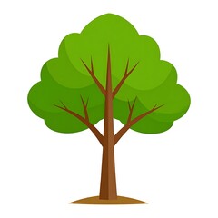 A cartoon tree with green foliage and a brown trunk is centered on a white background in a minimalist style