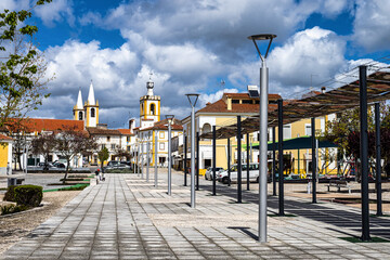 Praca da Republica, Square of the Republic. A public recreation space in the town center of Nisa in Portugal