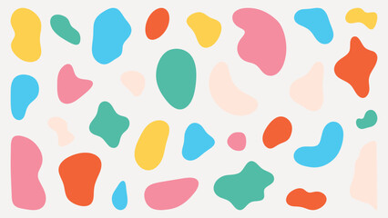 Colorful abstract shapes in various sizes and colors. Abstract shapes include blue, red, yellow, and green. Vibrant abstract shapes on a white background. Pastel shapes, vector element set.