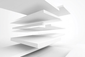 Modern abstract white geometric 3D shapes floating in minimalist space