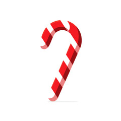 Candy Cane illustrated in a clean 2D flat vector style, minimal and modern, isolated on a white background.
