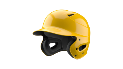 Yellow hard hat helmet for construction worker safety and protection isolated on transparent white background