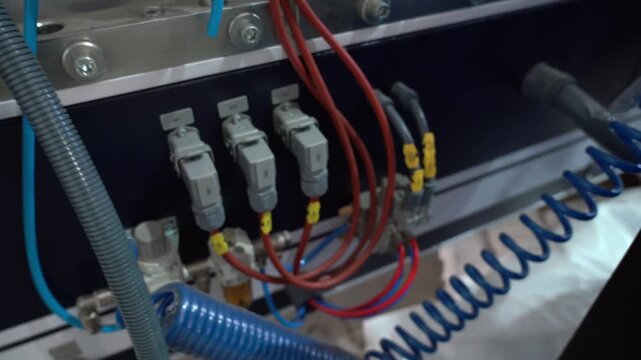 Electrical and pneumatic connectors wiring in industrial control panel