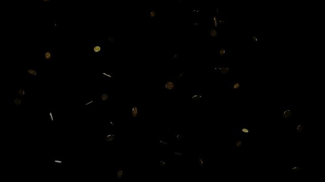 Realistic **3D Gold Coins Falling** Rain with **Dollar Sign** Overlay on Black Loop 4K