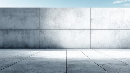 Minimalist Concrete Wall and Floor Under Bright Sky: Architectural Background for Product Display and Design