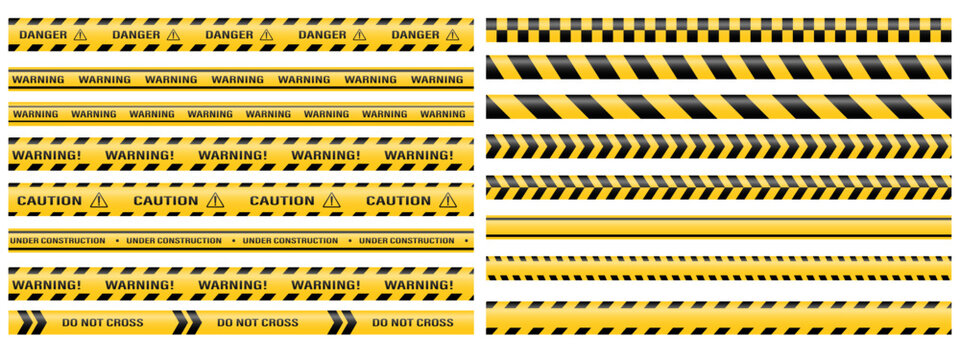 A vector set of warning tapes and signs. Abstract warning lines and signs for construction sites, police, and traffic accidents. Elements of the warning tape collection for your design.