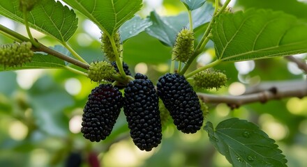 Mulberry fruit on the garden