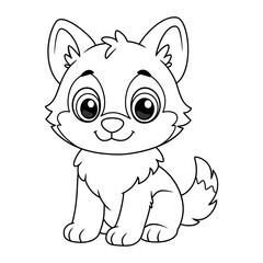 Cute little wolf sitting, cartoon style, coloring page vector