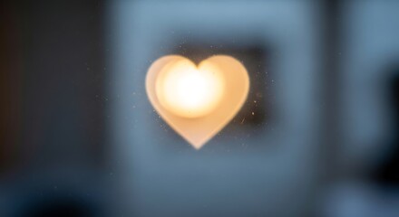 Blurred heart shape glowing brightly with bokeh effect and dust particles, symbolizing light and love
