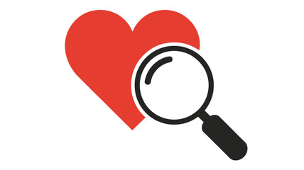 Red Heart with Magnifying Glass Icon - Symbolizing Love Search or Health Check