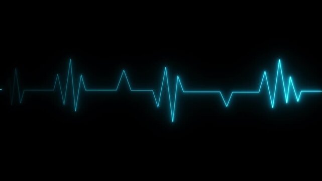 Cyan color neon heartbeat signal icon animation on black background. digital technology heartbeat line
