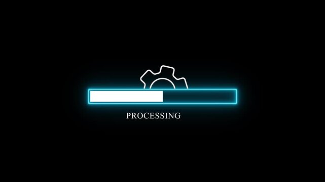 processing bar animation on black background. white color setting and update icon animate. neon rectangle box in loading bar animation concept