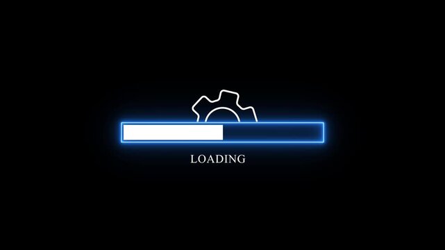 loading bar animation on black background. white color setting and update icon animate. neon rectangle box in loading bar animation concept