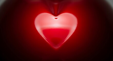 Glowing red heart symbol representing passion and intense love with dramatic dark background and light effects