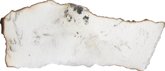 Isolated burnt paper cutout with irregular torn shape and dark, scorched edges. High-detail texture with realistic burn marks and subtle paper grain, ideal for vintage designs, grunge compositions