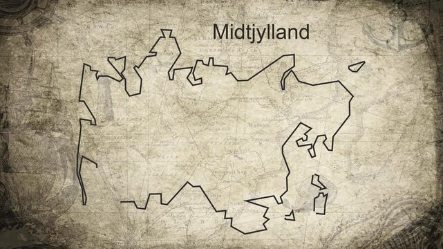 Midtjylland map drawn on a cartography background sheet of paper