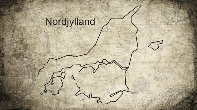 Nordjylland map drawn on a cartography background sheet of paper