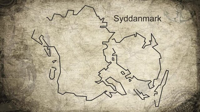Syddanmark map drawn on a cartography background sheet of paper