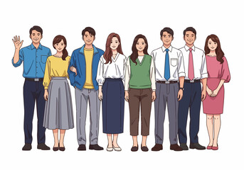 Fototapeta premium A diverse group of eight business professionals standing together in a friendly and approachable manner