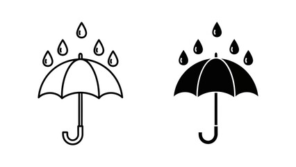 A minimalist vector graphic illustration of two umbrellas with raindrops on a white background