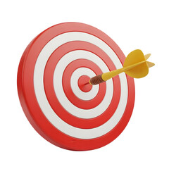 A vibrant red and white target with a yellow dart hitting the bullseye on black