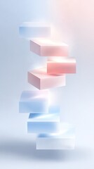 Ascending Stairway to Success: An abstract composition of floating steps, painted in soft hues, symbolizes progress, ambition, and the journey toward achievement.