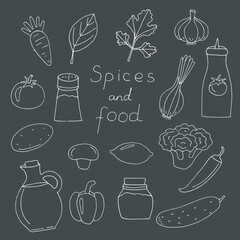 Spices Condiments and Vegetables Minimalist Line Illustrations for Culinary Projects