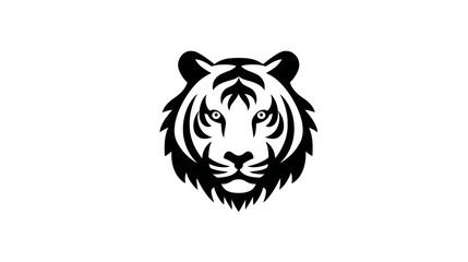 Powerful Stylized Black and White Tiger Head Illustration, Majestic Wild Animal Mascot Graphic, Fierce Predator Vector Art