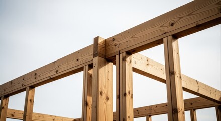 Wooden Frame Construction Detail Against Sky: Structural Timber Framing, Carpentry, and Architectural Design