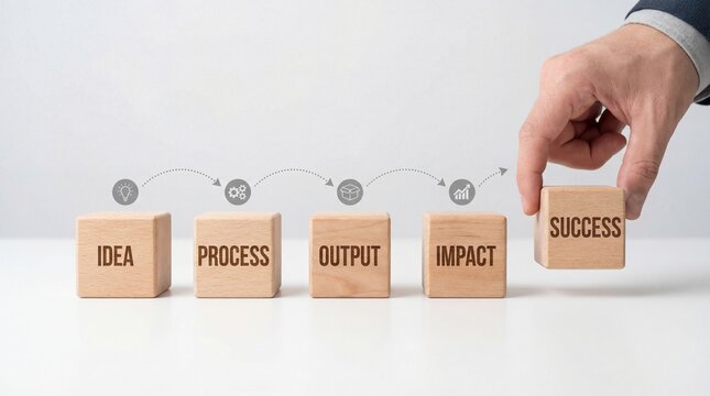 Wooden Blocks Depicting Business Process Stages Leading to Success.