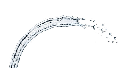 Elegant water droplet arc forming a beautiful spray isolated on white background
