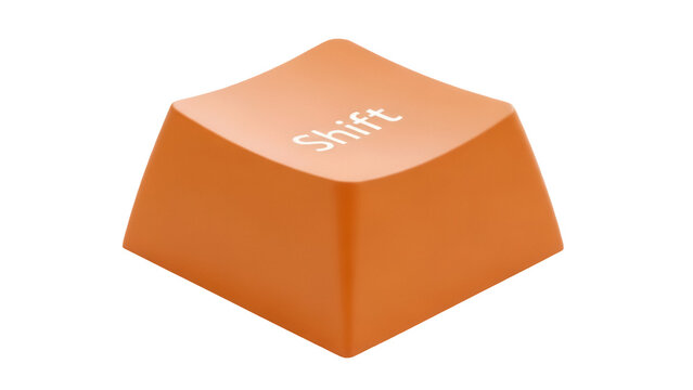 Orange shift keycap isolated PNG on transparent background, computer keyboard button for typing and graphic design use