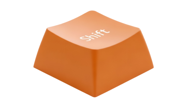 Orange shift keycap isolated PNG on transparent background, computer keyboard button for typing and graphic design use - Powered by Adobe