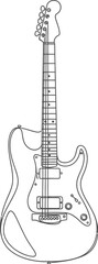 Simple black and white line art drawing of a classic electric guitar