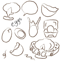 Fototapeta premium Hand Drawn Egg Doodle Set with Cute Breakfast Food and Kitchen Elements 