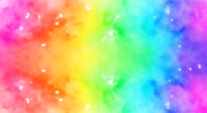 Vibrant rainbow watercolor background with sparkles