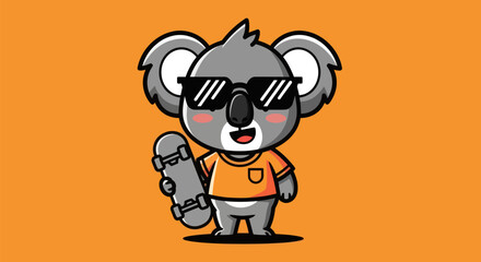 Cartoon koala with skateboard and sunglasses