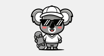Cartoon koala with skateboard and sunglasses