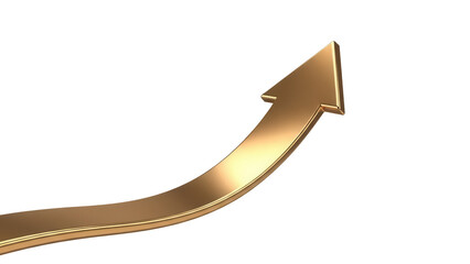 Golden arrow pointing up isolated PNG, symbol of growth and success on transparent background, business and finance concept
