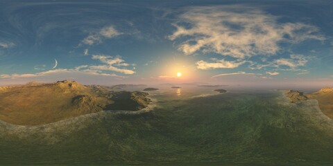archipelago, sea bay, HDRI, environment map , Round panorama, spherical panorama, equidistant projection, 360 high resolution panorama 
3d rendering,  